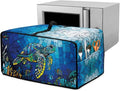 Glass Painting Sea Turtle Print Microwave Oven Cover Dustproof Toaster Oven Cover Large Size Foldable Kitchen Appliance Protector with Storage Bag Machine Washable, M