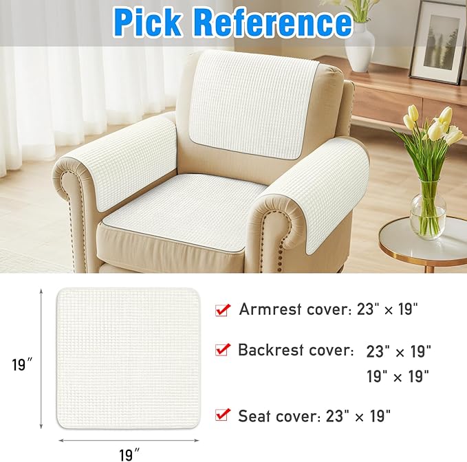 Couch Arm Covers, Sofa Arm Covers, Waterproof Armrest Cover for Sofa, Armchair, Loveseat, Headrest Cover, Non-Slip Recliner Arm Cover, Arm Chair Covers Set of 2 (Cream, 19"×19")