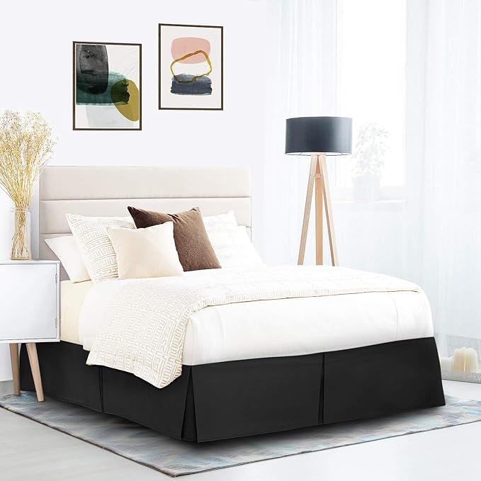 Nestl Black Full XL Bed Skirt - Full XL Size Bed Skirt 14 Inch Drop - Brushed Microfiber Bed Skirts - Hotel Quality Pleated Bed Skirt - Shrinkage & Fade Resistant