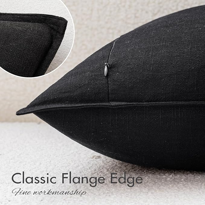 EMEMA Decorative Linen Throw Pillow Covers 24x24 Inch Black Boho Farmhouse Neutral Couch Throw Pillows for Bed Pack of 2 Accent Pillowcase Modern Sofa Cushion Livingroom Home