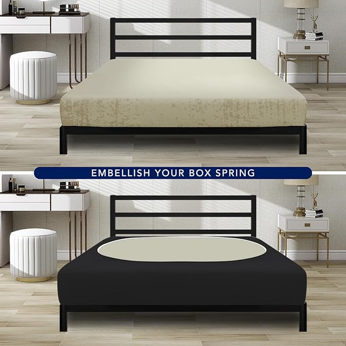 PureFit Stretchy Box Spring Cover King - Elastic Fitted Box Spring Wrap Around 4 Sides, Wrinkle & Fading Resistant Fits King and C-King Size Beds, Black