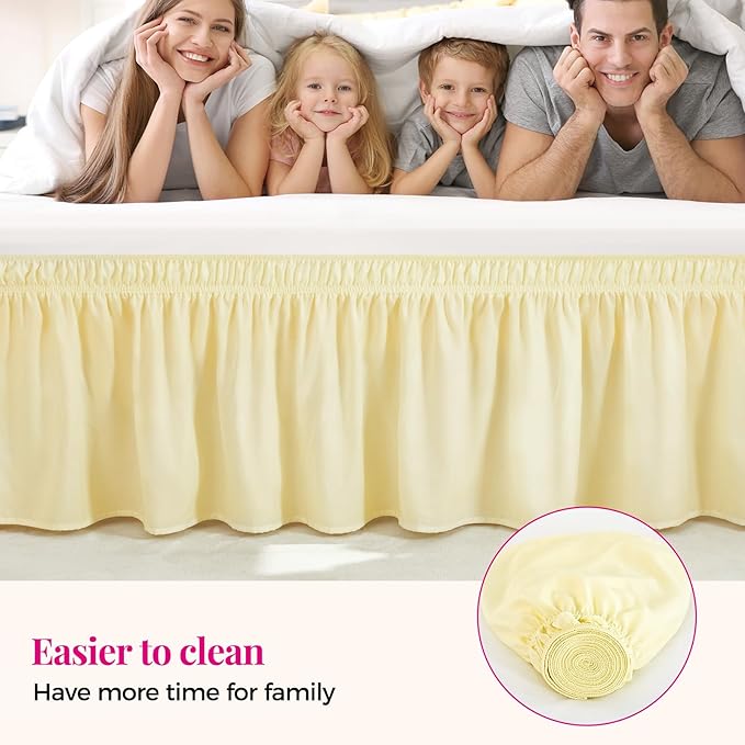 RIMELA Full Bed Skirt 15 Inch Drop, Wrap Around Elastic Bedskirt Solid Microfiber Luxury Hotel Quality Fabric, Easy to Install Machine Washable Wrinkle & Fade Resistant, Light Yellow