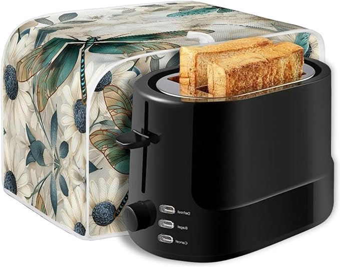 Dragonfly Daisy Toaster Cover 2 Slice Stain Resistant Bakeware Covers，Washable Kitchen Broiler Organizer Bag Fit for Most Standard Toasters, Machine Covers
