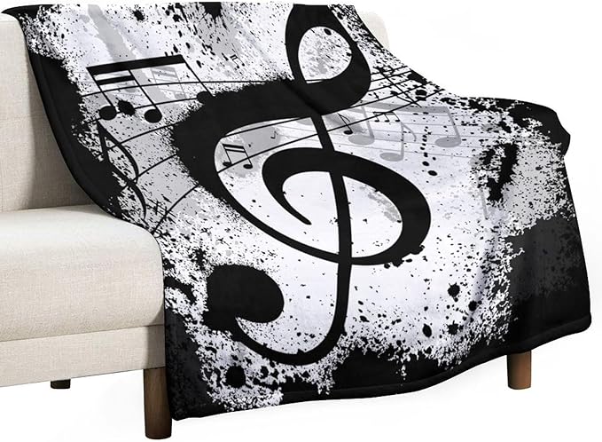 Music Blanket Black White Abstract Music Note Art Print Soft Cozy Lightweight Throw Blanket for Women Men Bedroom Living Room Dorm Chair Sofa Travel 70x80in