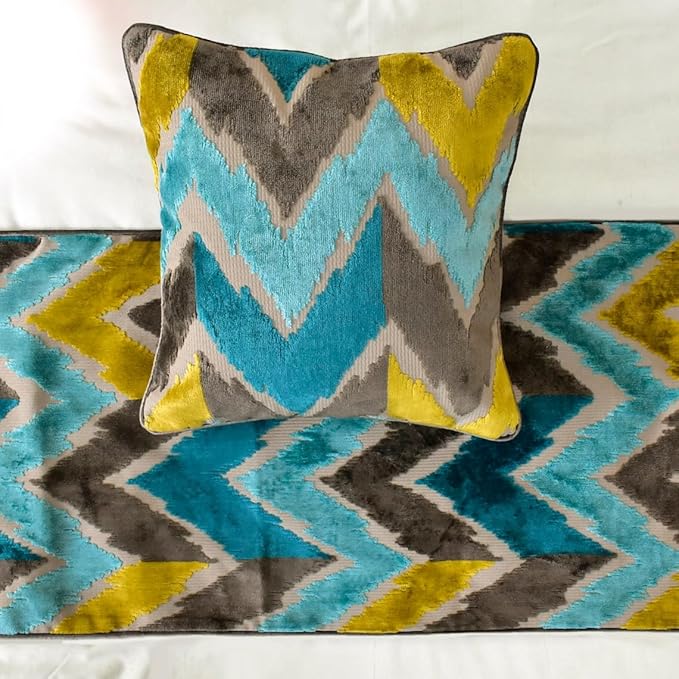 The HomeCentric King/Queen/Twin Blue Decorative Full 68"x18" Bed Runner with One Pillow Cover, Velvet, Peacock Colors & Ombre Bed Scarf on Velvet Fabric - Plume Palatte
