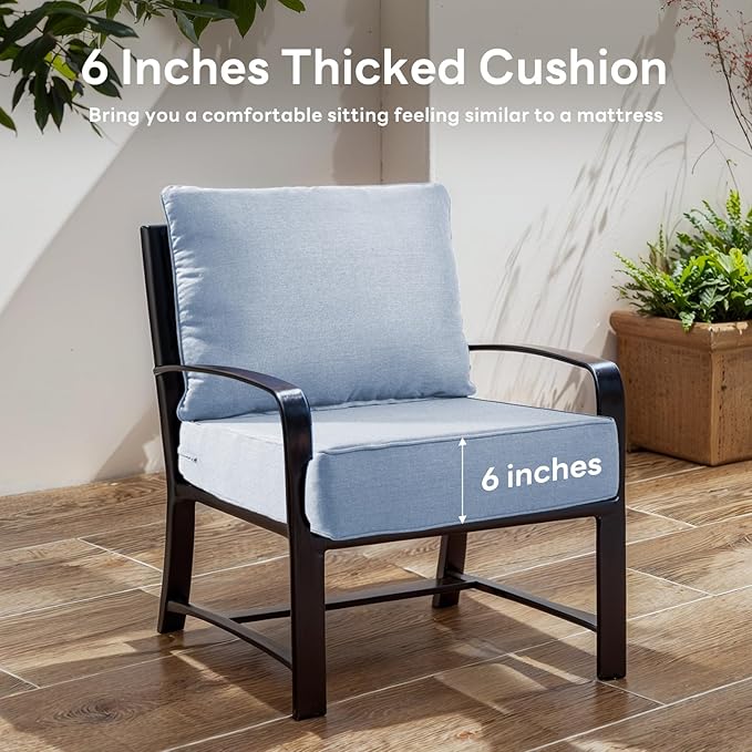 6" Thicker Outdoor Chair Cushion 5 Sets - 24" *24" *6" Waterproof Patio Furniture Cushions with Removable Cover, 28D High Density Sponge Filling Thicken Outdoor Patio Cushions - Baby Blue