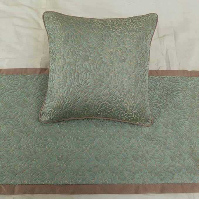 The HomeCentric King/Queen/Twin Blue & Beige Decorative Twin 53"x18" Bed Runner Without Pillow Cover, Damask Bed Scarf on Jacquard Fabric - Arabella