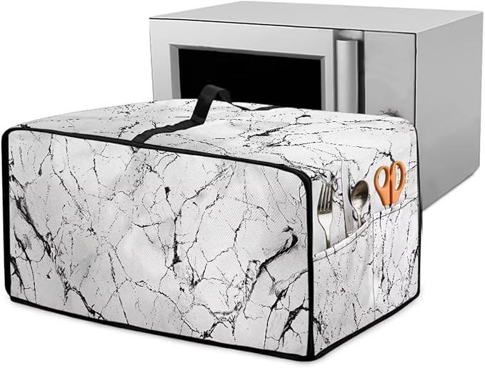 Toaster Oven Dust Cover with Pockets, Stain-resistant Kitchen Electrical Appliance Cover Countertop Ovens Decorations, S, 14.5 x 18.5 x 9 Inches, White Marble Black Crack