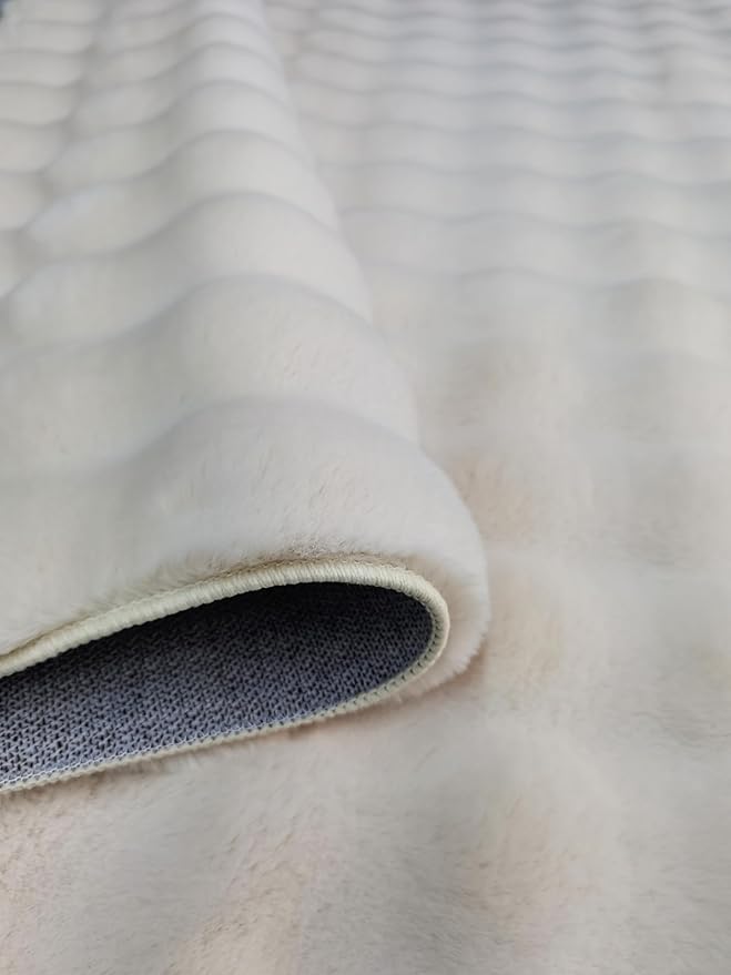 GLORY RUGS Area Rugs Bubble Soft Faux Rabbit Fur Rug 5x7 Polar Beige Plush Carpet Shag Cozy Fluffy Rug Non Slip Rugs, Machine Washable Shaggy Area Rug Bedroom Living Room and Dining Room.