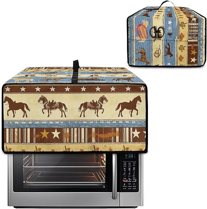 Horse Star Stipe Print Microwave Oven Dust Cover with Storage Bags Microwave Oven Grill Cover Protector Universal Reusable Decor Accessories for Kitchen, L