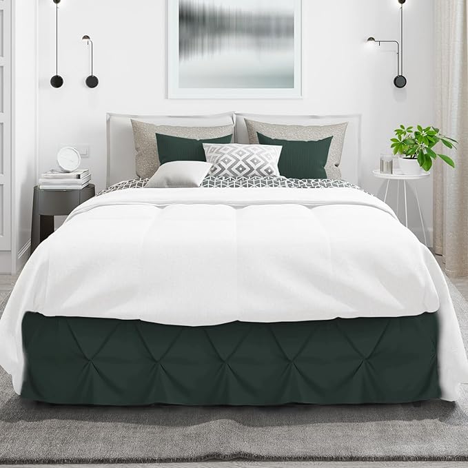 Nestl Forest Green Bed Skirt Cal King Size, Pinch Pleat Cal King Bed Skirt, 14" Drop Cal King Bedskirt, Hotel Quality Bed Skirts, Microfiber Bedskirt for Cal King Bed, Forest Green Cal King Bed Skirt