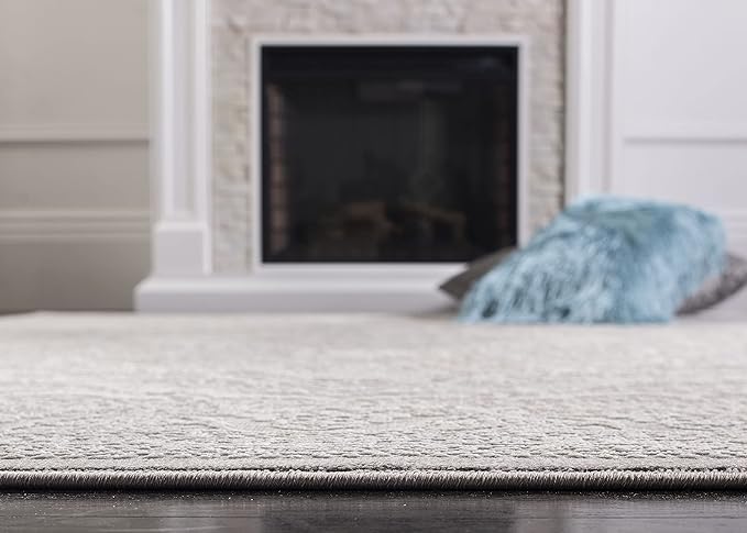 SAFAVIEH Area Rug 11x15 - Reflection Collection - Large - Light Grey & Cream, Non-Shedding & Easy Cleaning, Ideal for Living Room, Bedroom (RFT668G)