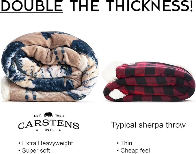 CARSTENS, INC. Ultra Premium Super Soft Plush Sherpa Fleece Oversized Throw Blanket 54" x 68", Buffalo Scene