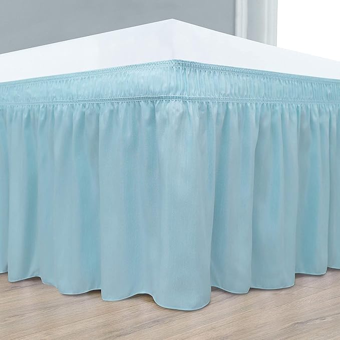 Light Blue Wrap Around Bed Skirts with 16" Drop - Three Sides Fabric Adjustable Elastic Dust Ruffle Silky Soft -600 TC Stretchy Bed Skirt-Twin(39"X 75") Light Blue