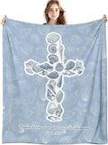 Blue Christian Blanket, Beach Seashell Cross Bible Verse Throw Blankets for Home Bedroom Living Room Couch Bed Decor, Religious Scripture Blanket, Christian Gifts for Women Men, 50x60 Inch