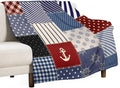 Nautical Blanket Vintage Coastal Rustic Red Blue White Polka Dot Stripe Anchor Patchwork Soft Cozy Lightweight Throw Blanket for Women Men Bedroom Living Room Dorm Chair Sofa Travel 40x50in