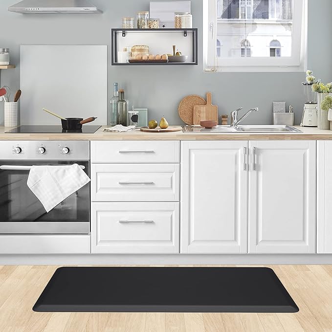 KitchenClouds Cushioned Anti Fatigue Kitchen Rug, 17.3"x39", Waterproof Non Slip, Standing Desk Mat, Comfort Floor Mat for Kitchen, House Sink, Office (Black)