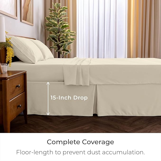 Mellanni Bed Skirt Queen Size - Bed Skirting - 15" Tailored Pleated Dust Ruffle - Hotel Luxury Bedding - Wrinkle, Fade, Stain Resistant - 1 Bedskirt (Queen, Golden Ivory)