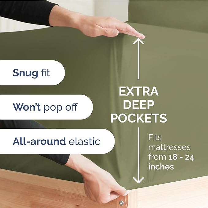 Extra Deep Pocket Queen Sheet Set - 4 Piece Breathable & Cooling Bed Sheets - Hotel Luxury Sheet Set - Soft, Wrinkle Free & Comfy - Easily Fits Extra Deep Mattresses - Deep Pocket Sage Green Sheets
