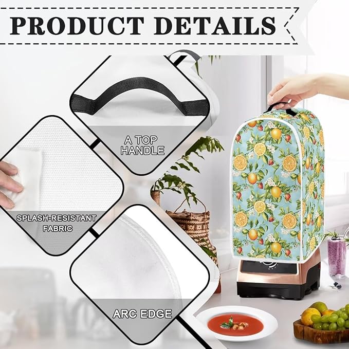 Blender Dust Cover for Stand Mixer or Coffee Maker Appliance, Anti Fingerprint Polyester Dust Proof Stain Resistant Blender Cover for Home Kitchen, Lemon Floral Print