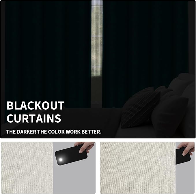 Easy-Going Linen Look Blackout Curtain 63 Inch Length Grommet Window Curtain Drapes for Bedroom, Living Room Thermal Insulated Room Darkening (Set of 2 Panels, Natural)