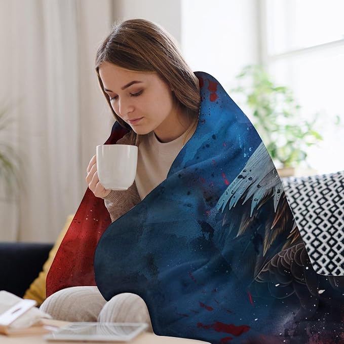 American Flag Bald Eagle Throw Blanket Patriotic Print Blankets Gifts Couch Sofa Bed Stuff Decor Soft Cozy Fleece Plush Flannel Bedding for Lover Men Women Adults 60"x80"