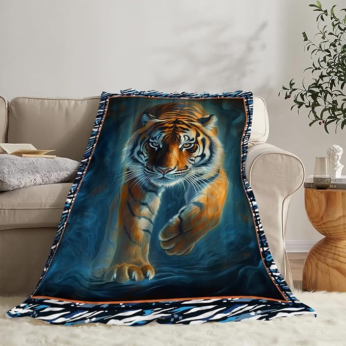 Tiger Blanket Tiger Throw Blankets for Couch Sofa Decor Soft Cozy Fleece Flannel Gifts for Men Women Adults Lover 50"x60"