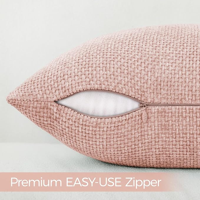 a moment Pink Spring Chenille Throw Pillow Covers 12x20 Inch Pack of 2 Modern Decorative Throw Pillow Covers Farmhouse Cross Covers Modern Home Decor for Sofa Bedroom Living Room