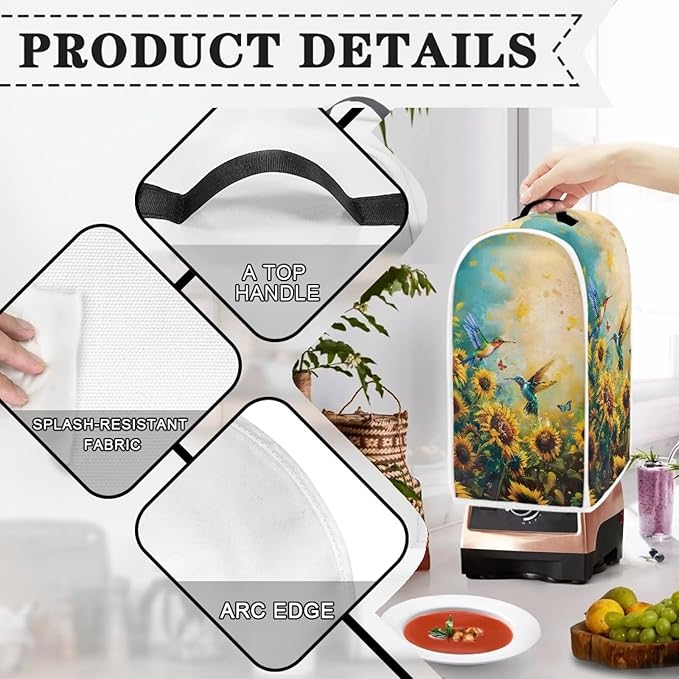 Blender Covers for Kitchen, Stand Mixer or Coffee Maker Appliance Dust Covers with Handle for Home Kitchen Decor, Sunflower Birds Print