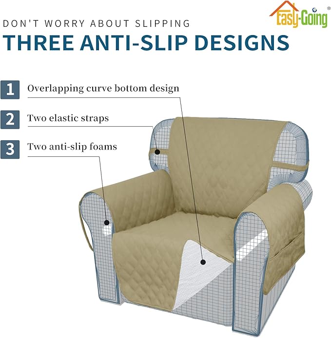 Easy-Going Sofa Slipcover Waterproof Couch Cover for 3 Cushion Couch Sofa Cover Furniture Protector Cover Pets Covers Washable Non-Slip Fabric Pets Kids Children Dog Cat (Sofa, Sand)