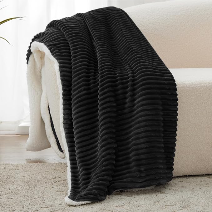 Sherpa Blankets Queen Size - Fleece Queen Blanket for Bed, Soft and Warm Throw Blanket for Winter, 90" x 90", Black