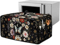 Waterproof Microwave Oven Cover Polyester-Linen Dust Cover for Microwave Oven Foldable Kitchen Machine Covers with Storage Pockets, Butterfly Daisy Floral Plant Moon Print, L