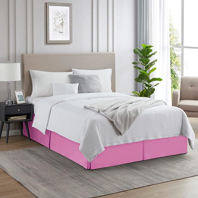 Nestl Light Pink Full XL Bed Skirt - Full XL Size Bed Skirt 14 Inch Drop - Brushed Microfiber Bed Skirts - Hotel Quality Pleated Bed Skirt - Shrinkage & Fade Resistant
