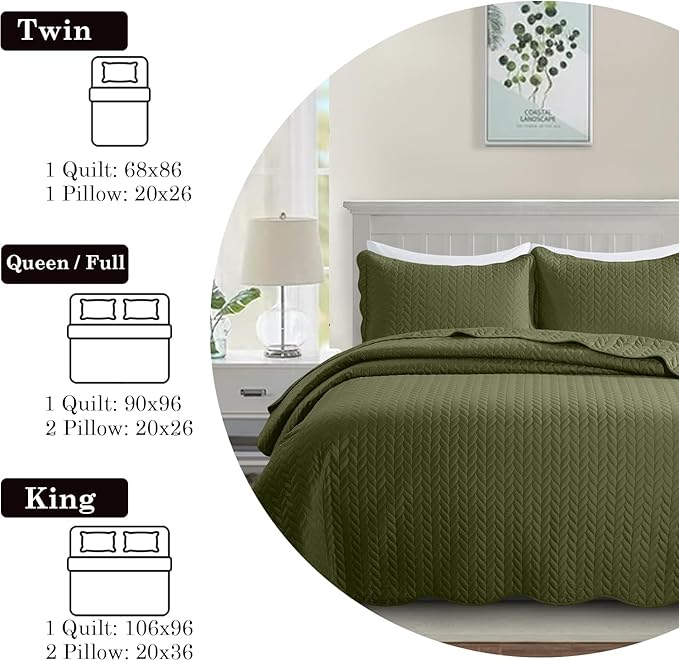 IR Imperial Rooms 8 Pack Quilt King Size Bedding (106" x 96") - Bulk Wholesale for Hotels, Guest Bedroom & Airbnbs - Lightweight Microfiber Reversible Embossed Quilts Bedspread (Olive Green)