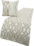 The HomeCentric King/Queen/Twin Ivory & Silver Decorative Queen 74"x18" Bed Runner Without Pillow Cover, Lattice & Quilted Bed Scarf on Jacquard Silk Fabric - Ivory Delicacy