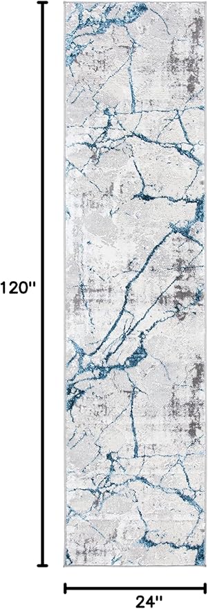 SAFAVIEH Amelia Collection Runner Rug - 2' x 10', Grey & Blue, Modern Abstract Design, Non-Shedding & Easy Care, Ideal for High Traffic Areas in Living Room, Bedroom (ALA293F)