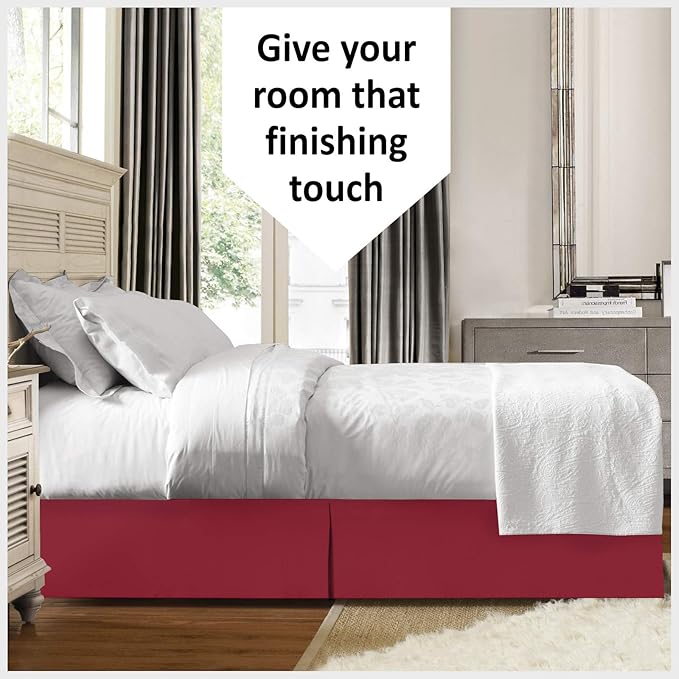 Bed Skirt - 100% Cotton 800 Thread Count Box Pleated Bed Skirt - Luxury Pleated Dust Ruffle, Hotel Quality Modern Bed Skirt, Easy Fit with 12 Inch Tailored Drop, Olympic Queen, Burgundy