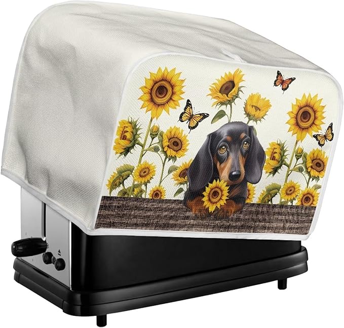 Sunflower Butterfly Printed 2 Slice Kitchen Machine Covers, Dachshund Print Dustproof Toaster Cover Fits Most Standard Toaster, Small Kitchen Appliance, Bread Maker Protector