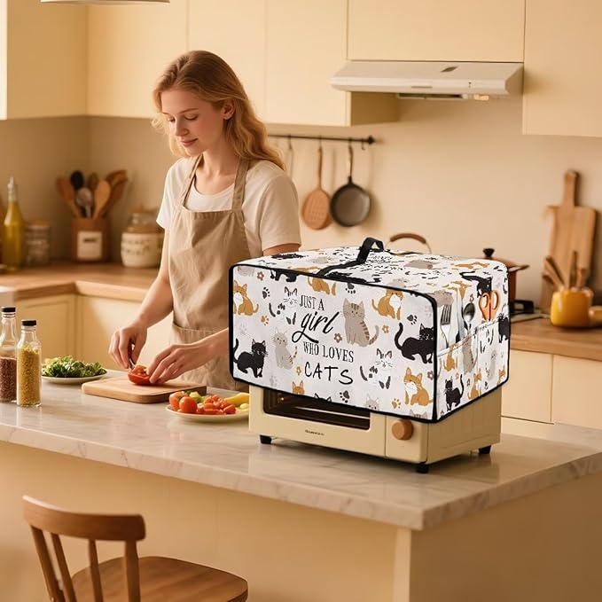 Waterproof Microwave Oven Grill Cover Protector Cartoon Cats Paw Print Foldable Microwave Oven Dust Cover with Storage Bags Just A Girl Print Case Protections for Toaster Oven, S