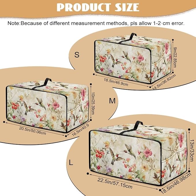 Convection Toaster Oven Cover Decorative Dustproof Convection Microwave Oven Cover with Storage Pockets for Kitchen Countertop, S, 14.5 x 18.5 x 9 Inches, Retro Hummingbird Floral