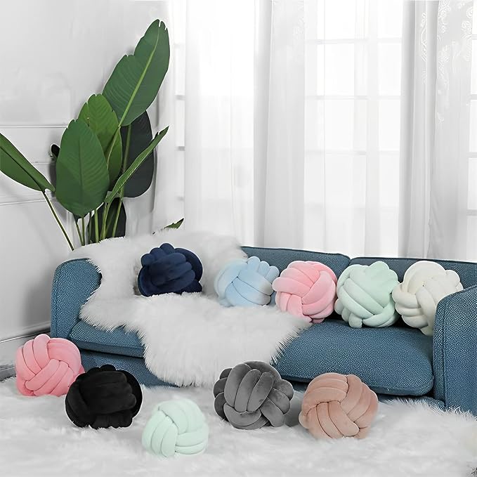 Knot Ball Pillows, Round Throw Pillow Cushion Home Decoration Soft Plush Pillow, Throw Knotted Ball Pillow Handmade Children Room Decoration Round Plush Toy Pillow (Dark Grey,8.5"/22cm)