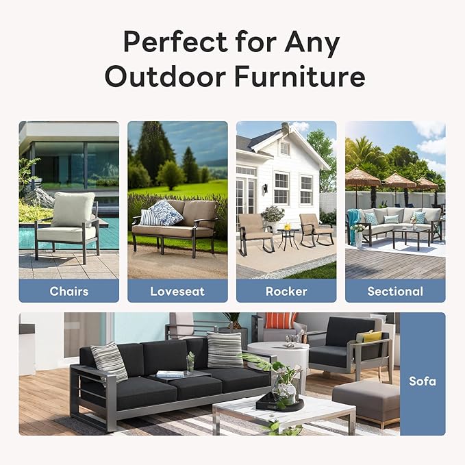 6" Thicker Outdoor Chair Cushion 5 Sets - 24" *24" *6" Waterproof Patio Furniture Cushions with Removable Cover, 28D High Density Sponge Filling Thicken Outdoor Patio Cushions - Peacock Blue