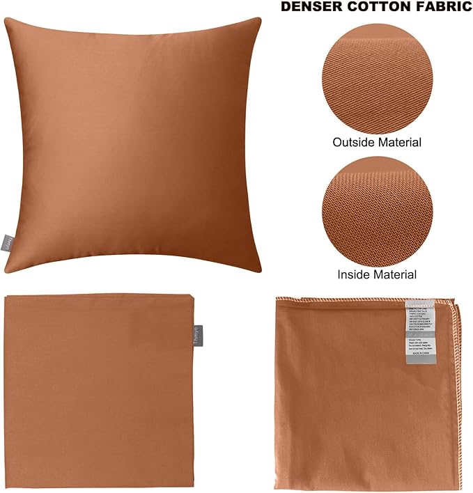 Thmyo 4-Pack 100% Cotton Comfortable Solid Decorative Throw Pillow Case, Square Cushion Cover Pillowcase Sublimation Blank Pillow Covers DIY Throw Pillowcase for Sofa(16x16 inch/ 40x40cm,Rust)
