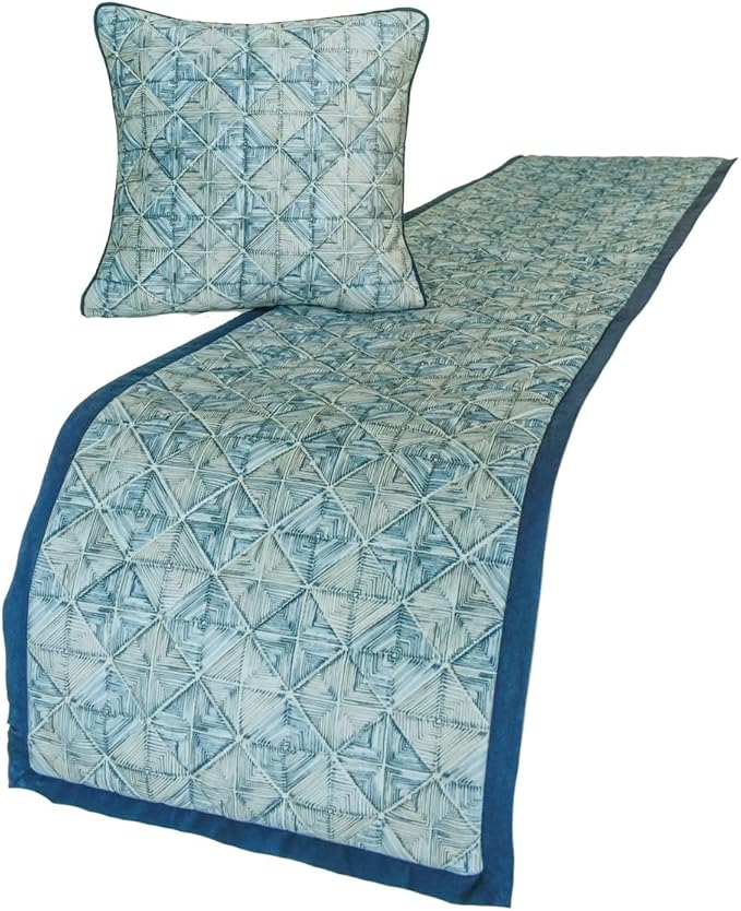 The HomeCentric King/Queen/Twin Blue Decorative CA King 86"x18" Bed Runner Without Pillow Cover, Indigo, Printed & Quilted Bed Scarf on Suede Fabric - Indigo Centric