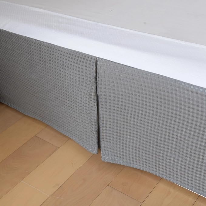 Full Bed Skirt, Wrap Around Bed Skirt with Pleated Corner, 18 Inch Drop Pleated Waffle Weave Bedskirts, Anti-Slip, Microfiber, Grey, 18'' Full