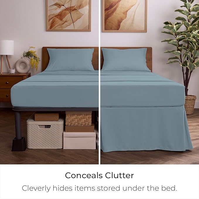 Mellanni Bed Skirt Cal King Size- Bed Skirting - 15-Inch Tailored Drop Pleated Dust Ruffle - Hotel Luxury Bedding - Wrinkle, Fade, Stain Resistant - 1 Bedskirt (Cal King, Spa Blue)