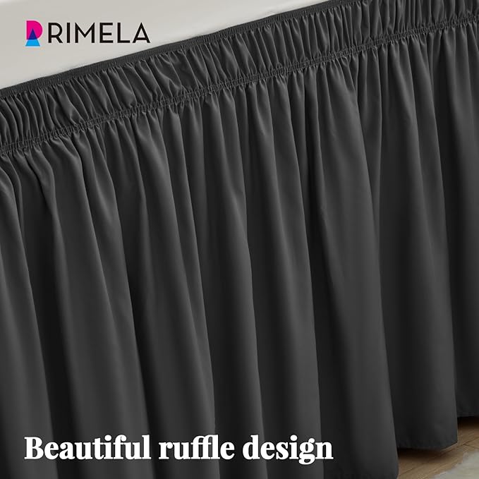 RIMELA Dorm Bed Skirt Twin XL 32 Inch Drop, Easy to Install Extra Long Wrap Around Elastic Dust Ruffle, Dark Grey Bedskirt Solid Silky Fabric Machine Washable (Twin XL 80“L x 39”W & Twin 75“L x 39”W)