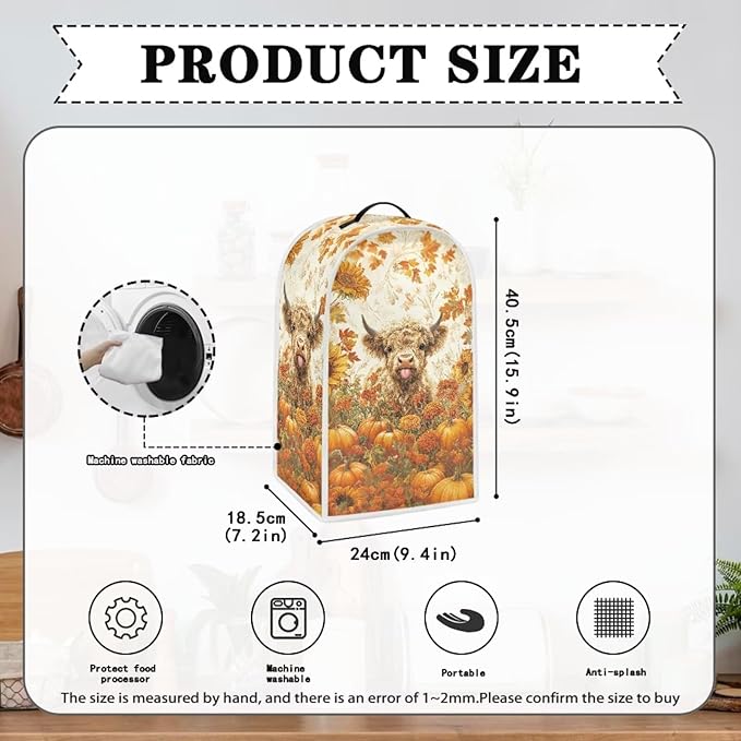 Highland Cow Blender Cover Dust Cover for Kitchen Cute Food Processor Dust Covers with Handle Easy to Install Protection Covers for Stand Mixer Juice Machine Fall Decoraion for Home
