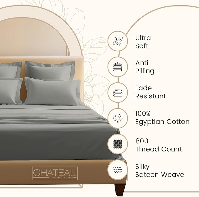 800 Thread Count 100% Egyptian Cotton Twin Sheets Set for Twin Matress, 15" Deep Pocket Sheets, No Pilling & Shrinkage Machine Washabe Fade Resistant Luxury Hotel Bedding- Silver