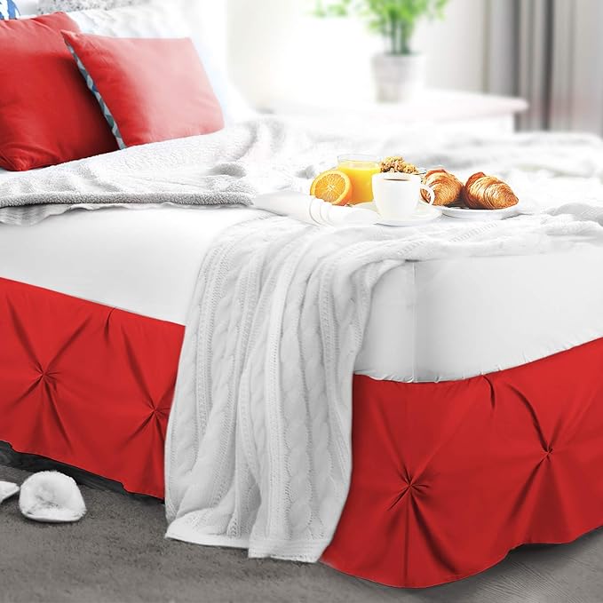 Nestl Red Bed Skirt Twin Size, Pinch Pleat Twin Bed Skirt, 14" Inch Drop Twin Bedskirt, Hotel Quality Red Bed Skirts, Premium Microfiber Bedskirt for Twin Bed, Red Twin Bed Skirt